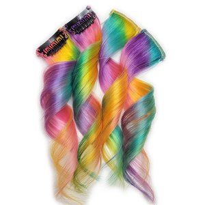 22 inch Remy Human Hair Extensions Pastel Colored Rainbow Prism Highlights